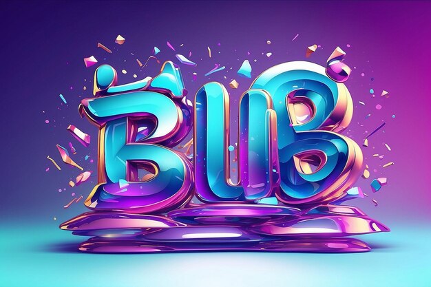 Effet de texte brillant coloré 3D vectoriel modifiable Style graphique en verre holographique bleu violet