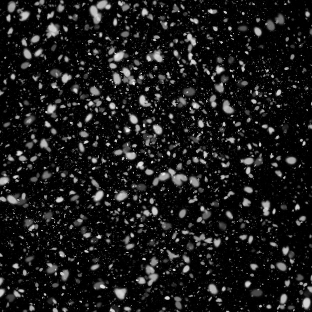 Effet de texture de neige blanche naturelle isolée sur fond de nuit noire