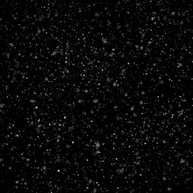 Effet de texture de neige blanche naturelle isolée sur fond de nuit noire