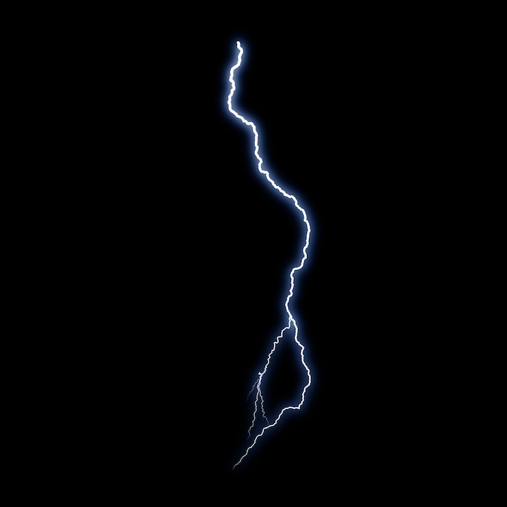 Photo effet visuel de foudre électrique réaliste isolé sur fond de nuit noire