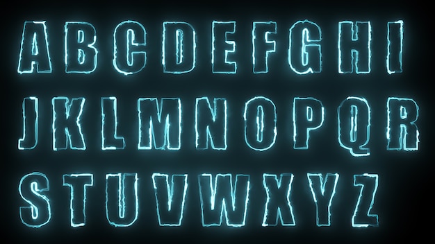 Effets lumineux de rendu 3D des contours des lettres majuscules de l'alphabet anglais