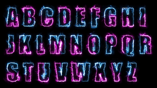 Photo effets lumineux de rendu 3d des contours des lettres majuscules de l'alphabet anglais