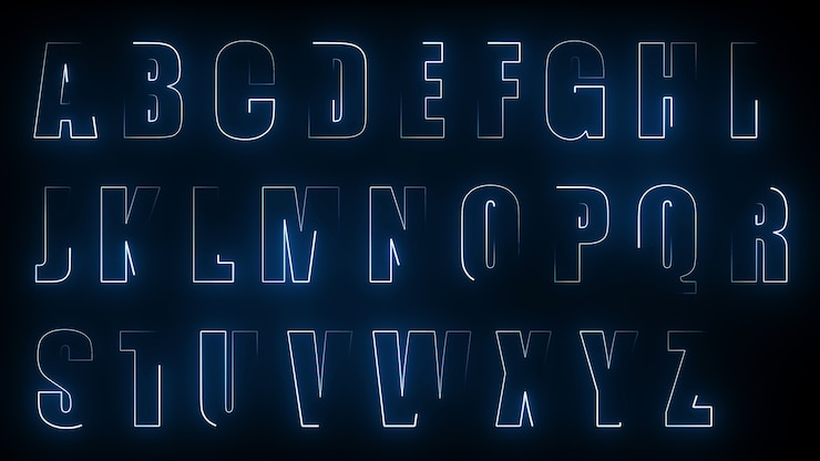 Photo effets lumineux de rendu 3d des contours des lettres majuscules de l'alphabet anglais