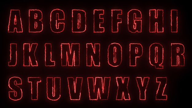 Effets lumineux de rendu 3D des contours des lettres majuscules de l'alphabet anglais