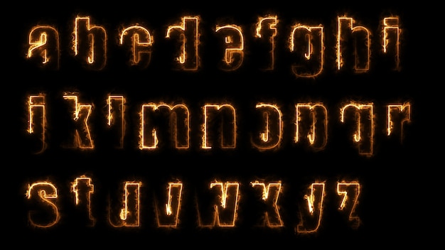 Effets lumineux de rendu 3D des contours des lettres minuscules de l'alphabet anglais