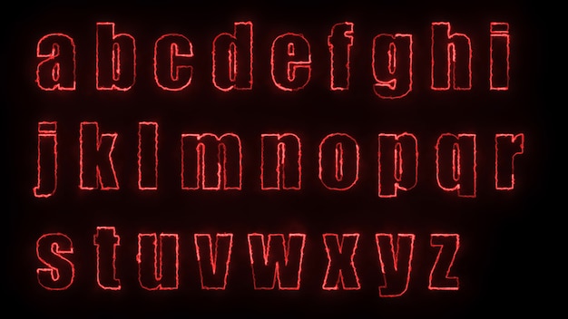 Effets lumineux de rendu 3D des contours des lettres minuscules de l'alphabet anglais