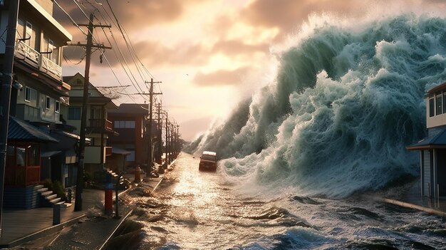 Photo effets météorologiques avec tsunami ia générative