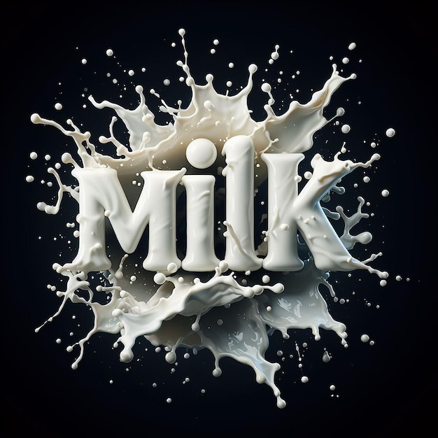 Photo effets de texte au lait avec des éclaboussures de fond au lait