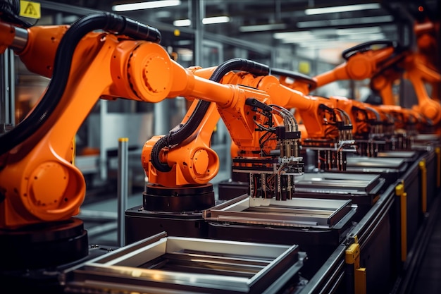 L'efficacité déchaînée La prochaine génération de robots industriels orange alimentant la batterie automatique des véhicules électriques