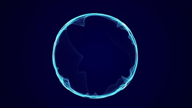 Égaliseur sphérique pour la musique Onde sonore ronde de particules Fond bleu abstrait musical Rendu 3D