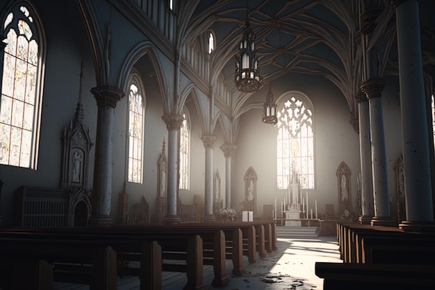 Une église avec beaucoup de lumière dessus