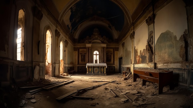 Une église avec une croix au milieu