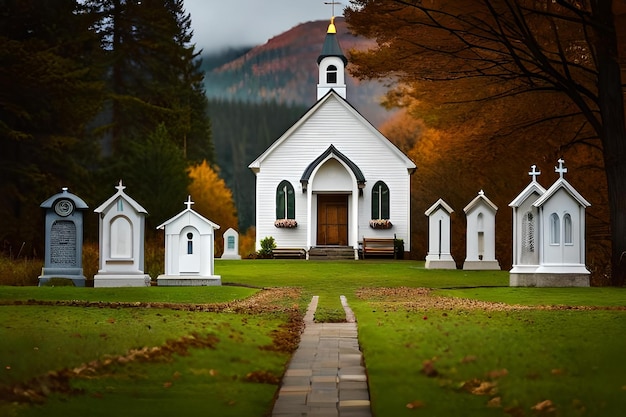 Une église avec une croix sur le devant