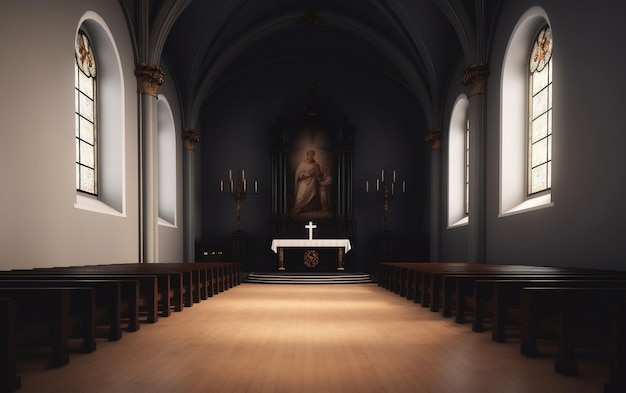 Une église avec une croix sur le mur