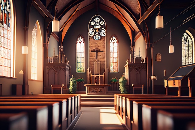 Une église dans la lumière du matin ai générative