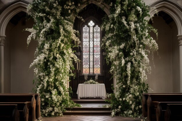 Photo une église décorée de fleurs blanches et de verdure