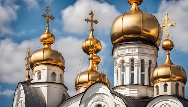 une église avec un dôme doré et un ciel nuageux