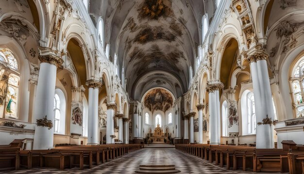 Photo une église avec un grand autel et une grande fenêtre au centre