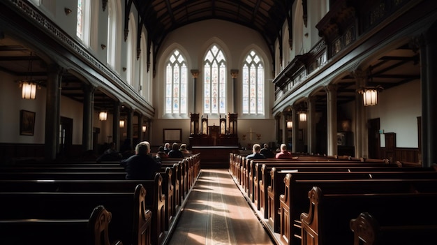 Une église avec une grande fenêtre qui dit "le mot église" dessus