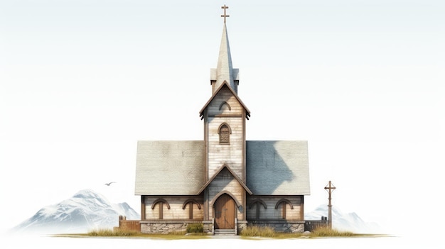 Église isolée sur fond blanc