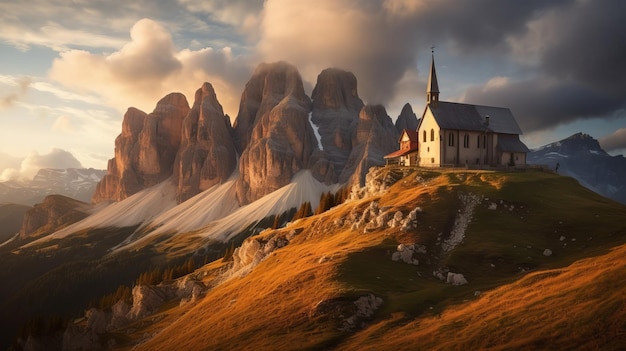 Une église sur une montagne dans les montagnes
