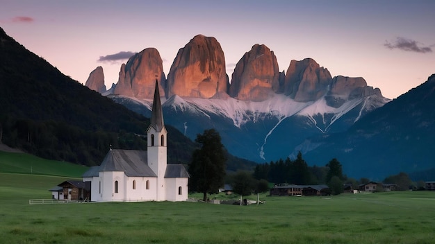 Photo Église sainte-magdalène, vallée de villnos, tyrol du sud, italie avec les dolomites du groupe puez geisler