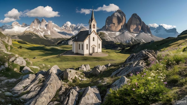 Photo Église sainte-magdalène, vallée de villnos, tyrol du sud, italie avec les dolomites du groupe puez geisler