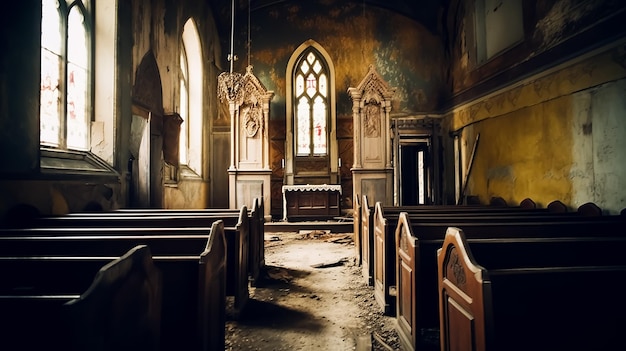 Une église avec un vitrail au milieu