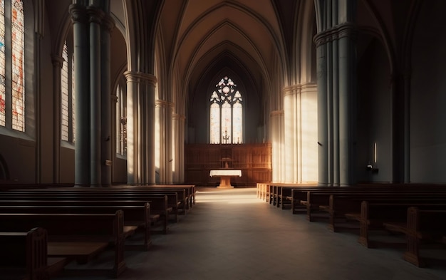 Une église avec un vitrail qui dit 'église du saint esprit'