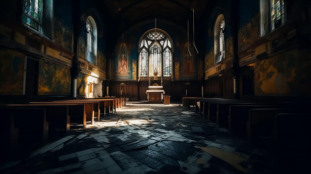 Une église avec un vitrail qui dit "le mot christ" dessus