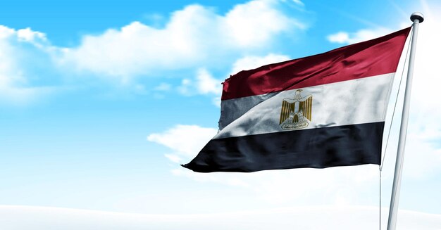 egypte agitant le drapeau de rendu 3D, sur un fond de ciel bleu. - image