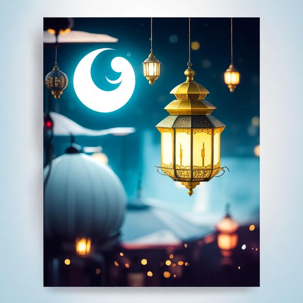 Photo eid adha mubarak ramadan conception vectorielle avec la lune du croissant d'or lanterne de la mosquée et des moutons isolés sur un fond blanc