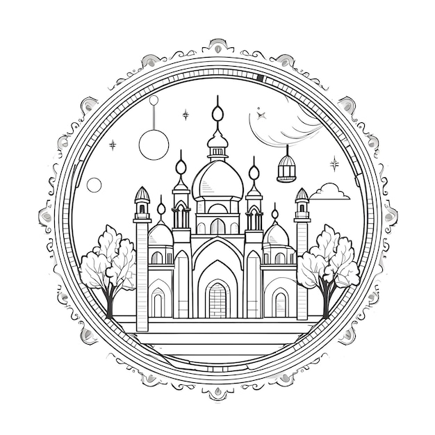 Photo eid al adha mosquée contour vactor mosquée logo mosquée illustration plate