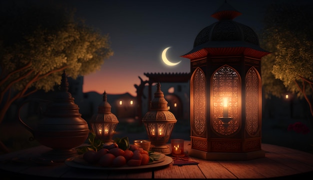 Eid al adha mubarak avec une lanterne islamique