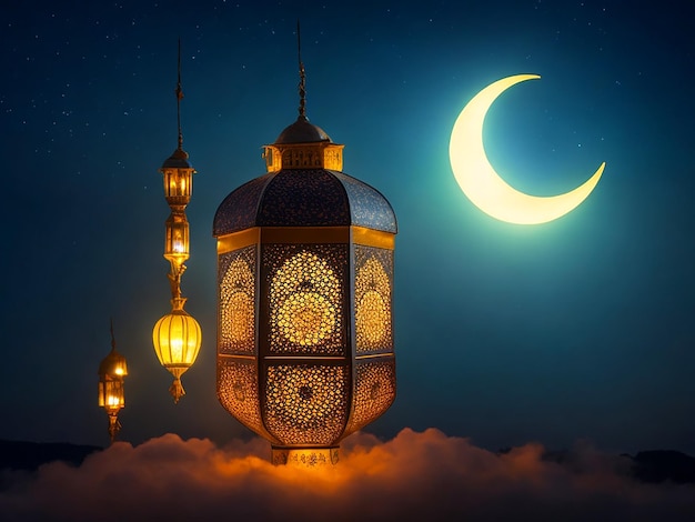 Eid alfitr des lanternes la lune avec un fond