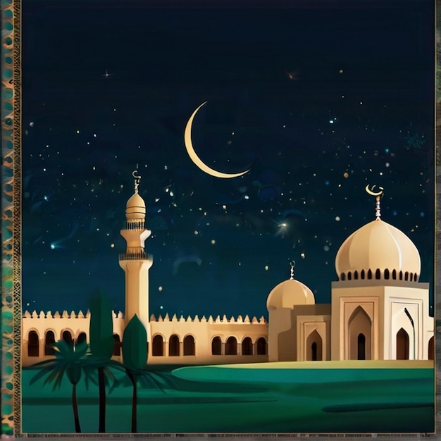 Eid Mubarak Une belle combinaison de lune naturelle et de mosquée un beau fond