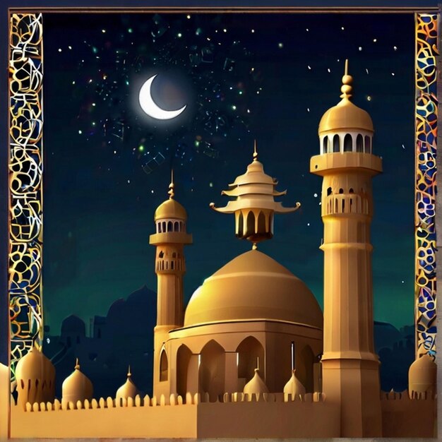 Eid Mubarak Une belle combinaison de lune naturelle et de mosquée un beau fond