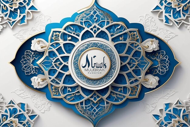 Eid Mubarak Blanc et bleu Arrière-plan islamique de luxe avec un motif d'ornement décoratif