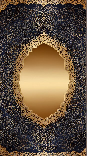 Eid Mubarak un cadre en or sur un fond bleu