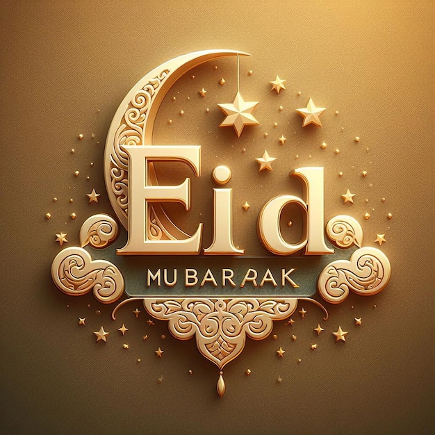 Eid Mubarak conception d'effet de texte 3D avec fond doré