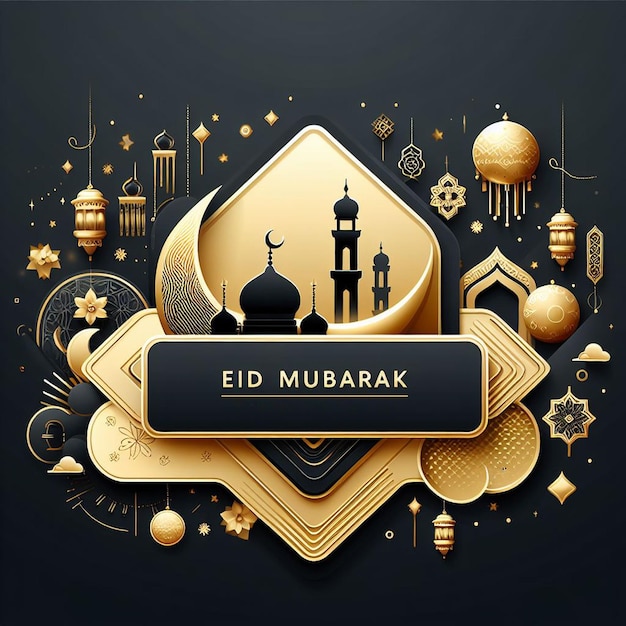 Eid Mubarak design moderne eid ul fitr illustration vectorielle thème or et noir