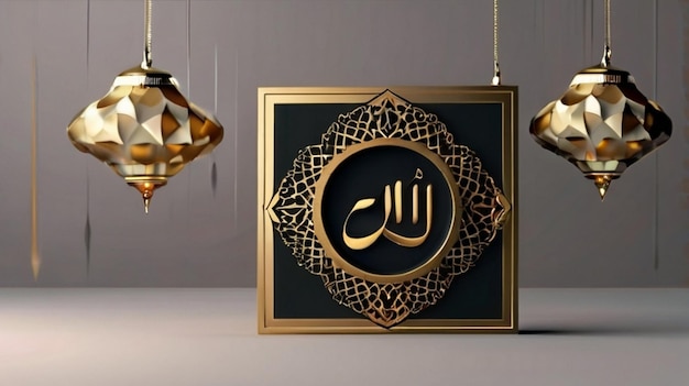 Eid Mubarak de Eid al fitr 3D lanterne et mosquée avec la lune 3D avec la nuit beau arrière-plan