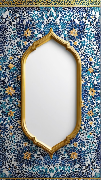 Eid Mubarak un miroir au milieu d'un mur de carreaux de mosaïque