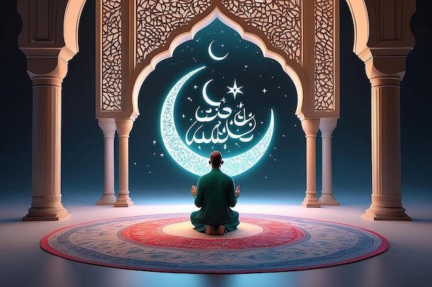 Eid Mubarak musulman un homme qui prie le namaz une prière islamique modèle de fond