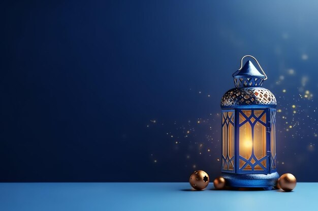 Eid mubarak et ramadan kareem avec une lanterne islamique et une mosquée Eid al fitr en arrière-plan