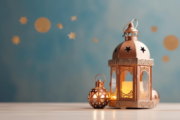 Eid mubarak et ramadan kareem salutations avec espace de copie Lanterne et mosquée islamique Eid al fitr