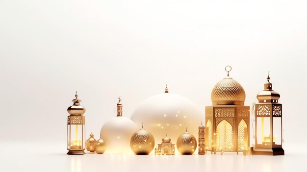 Eid mubarak et ramadan kareem salutations avec lanterne islamique et fond de mosquée Eid al fitr