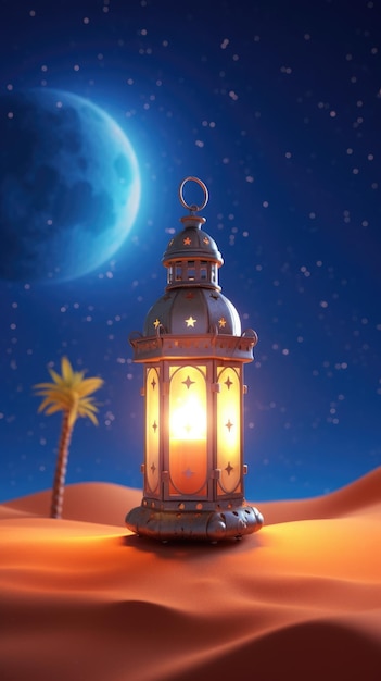 Eid sous le clair de lune Illustration photographique minimaliste avec des lanternes lumineuses