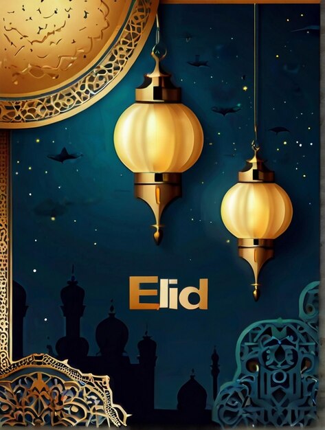 Photo eid ul fitr 3d lanterne et fenêtre de mosquée cartes de vœux islamiques eid mubarak arrière-plan