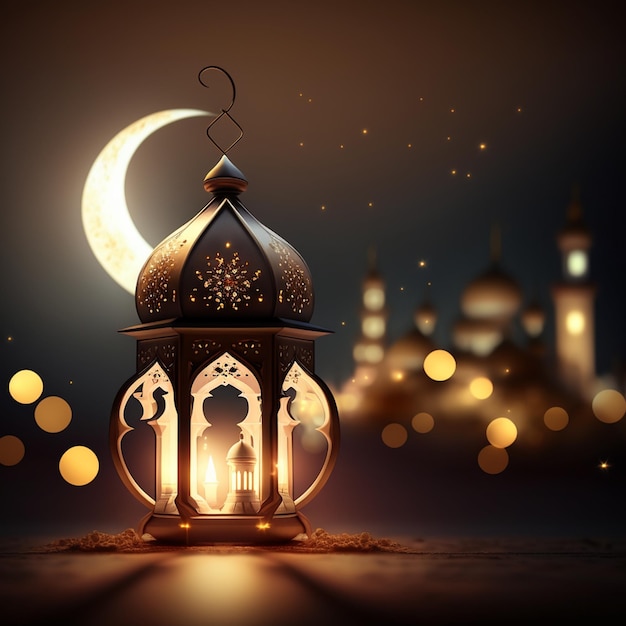 Eid ul fitr ramadan eid al adha mubrak lanternes avec fond islamique